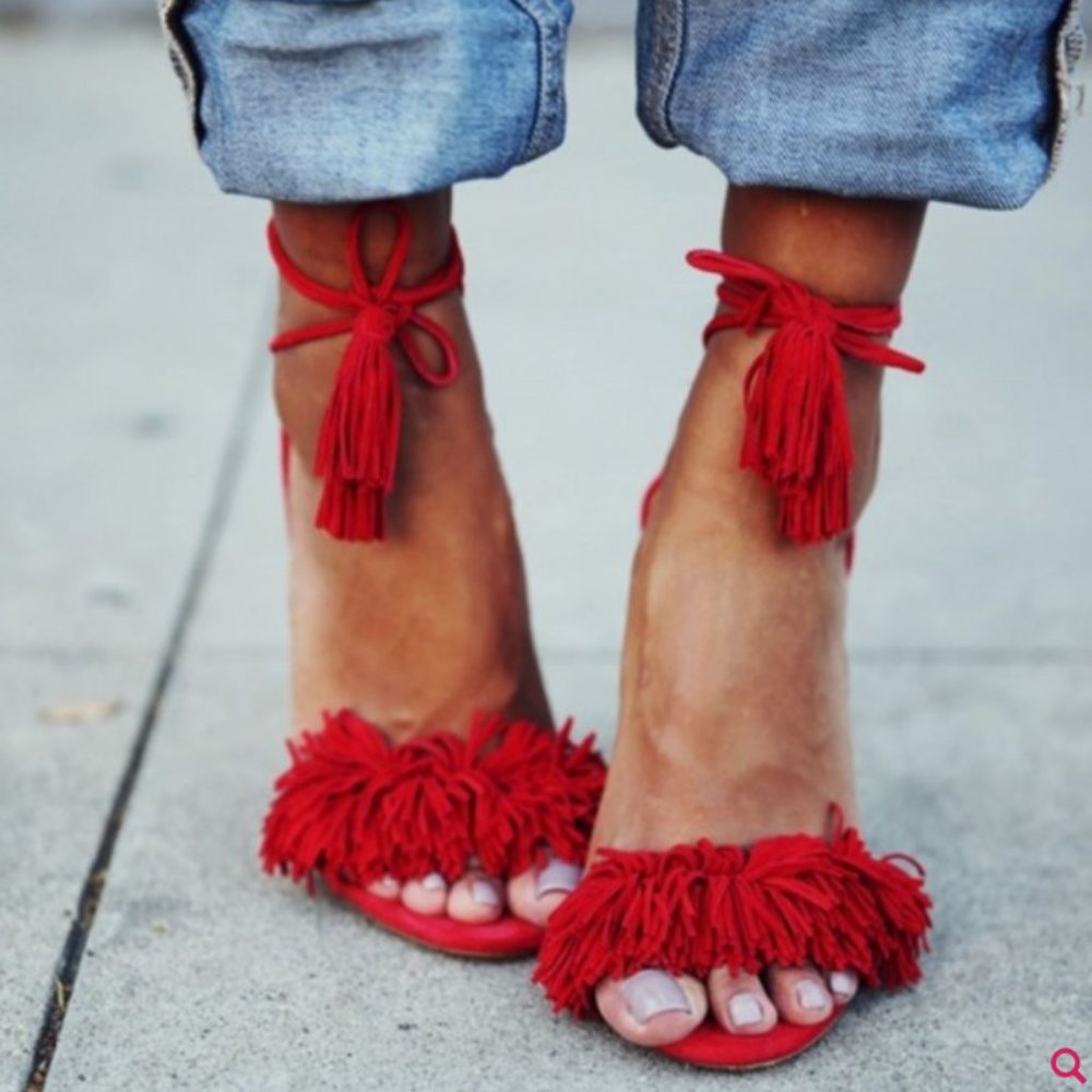 Steve Madden Sassey Red Fringe Heels Lace Up (7.5)